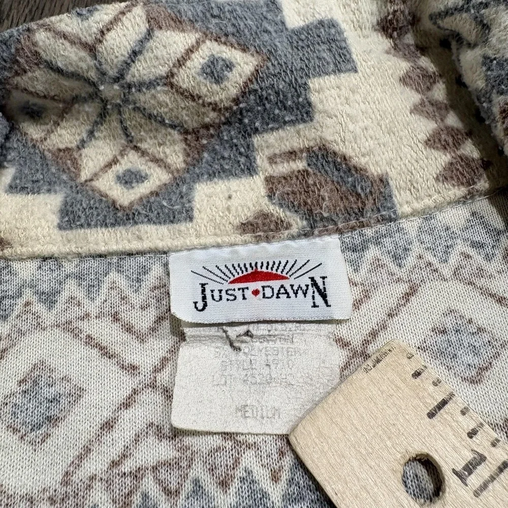VTG‎ Just Dawn Blazer Sweater Womens Medium White Geometric Tribal Button Knit